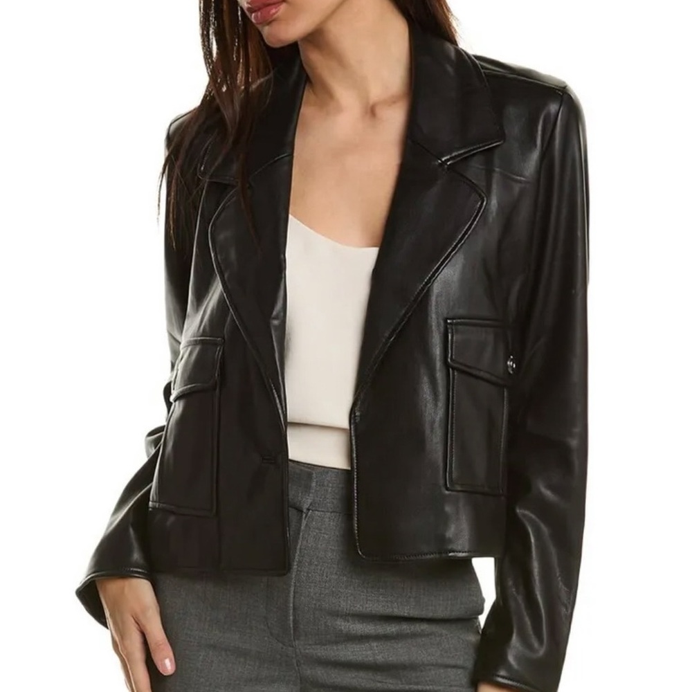 Elie Tahari Vegan Leather Crop black jacket